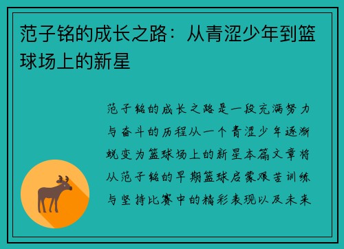 范子铭的成长之路:从青涩少年到篮球场上的新星 范子铭的成长之路:从青涩少年到篮球场上的新星